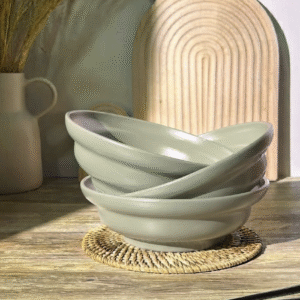 ชามเซรามิคขนาด 8 นื้ว สีเขียวอ่อน สไตล์ rustic จำนวน 3 ชิ้น