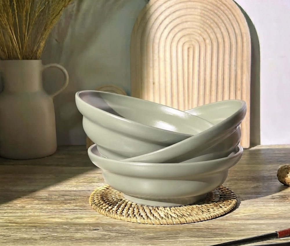 ชามเซรามิคขนาด 8 นื้ว สีเขียวอ่อน สไตล์ rustic จำนวน 3 ชิ้น