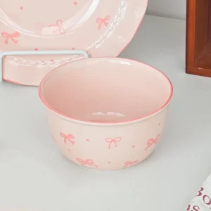 จานชามเซรามิค Rosy Bow Sweet ชาม 4.5 นิ้ว-สีชมพู