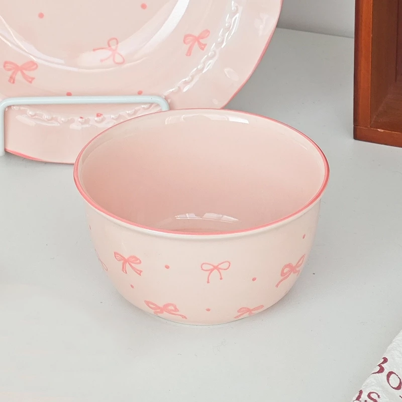จานชามเซรามิค Rosy Bow Sweet ชาม 4.5 นิ้ว-สีชมพู