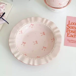 จานชามเซรามิค Rosy Bow Sweet จาน 8 นิ้ว-สีชมพู