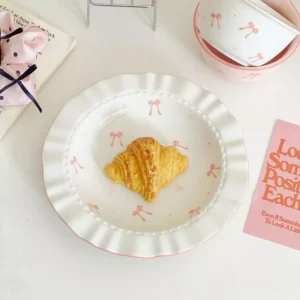 จานชามเซรามิค Rosy Bow Sweet จาน 8 นิ้ว-สีขาว