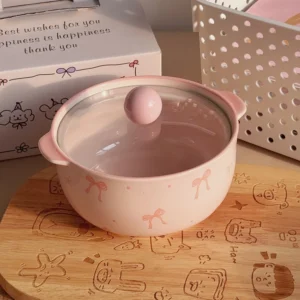 จานชามเซรามิค Rosy Bow Sweet ชาม 6 นิ้ว-สีชมพู