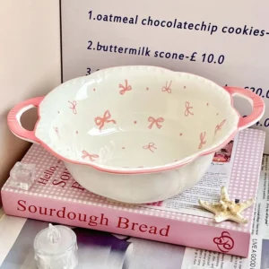 จานชามเซรามิค Rosy Bow Sweet ชาม 8 นิ้ว-สีขาว
