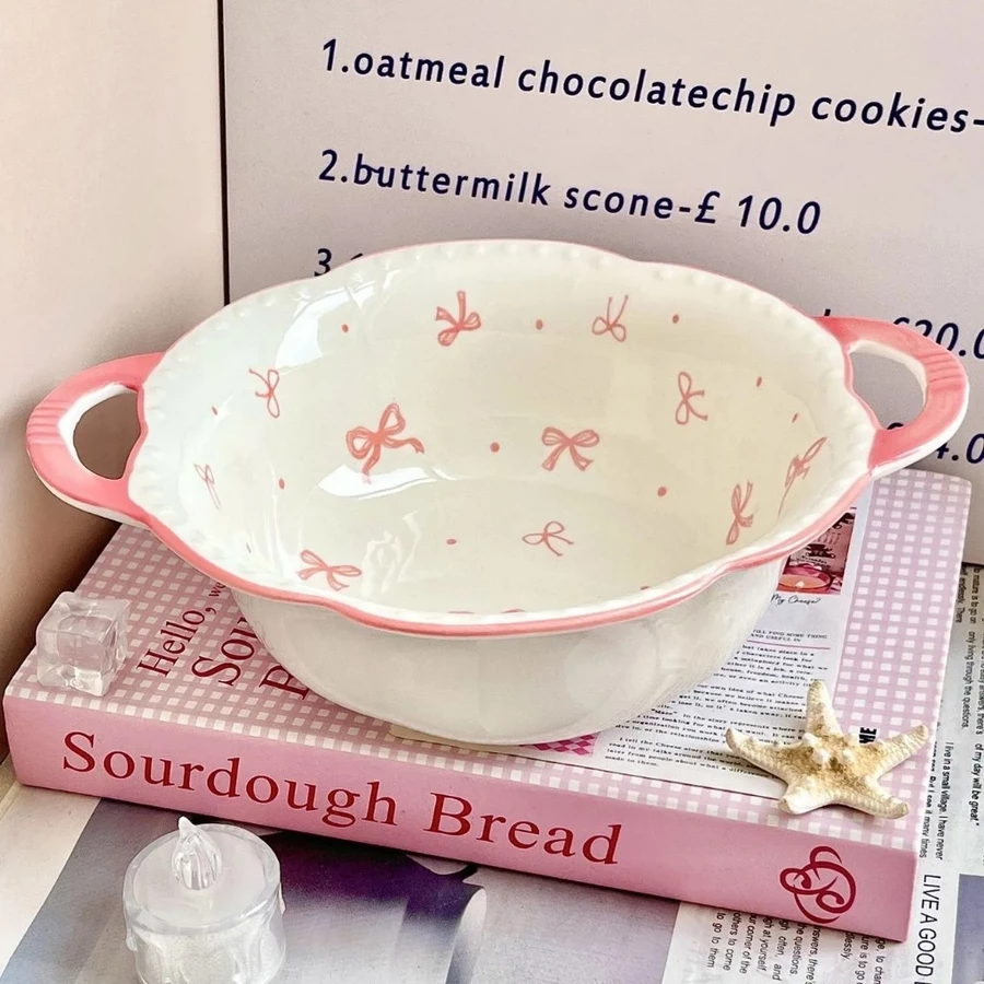 จานชามเซรามิค Rosy Bow Sweet ชาม 8 นิ้ว-สีขาว