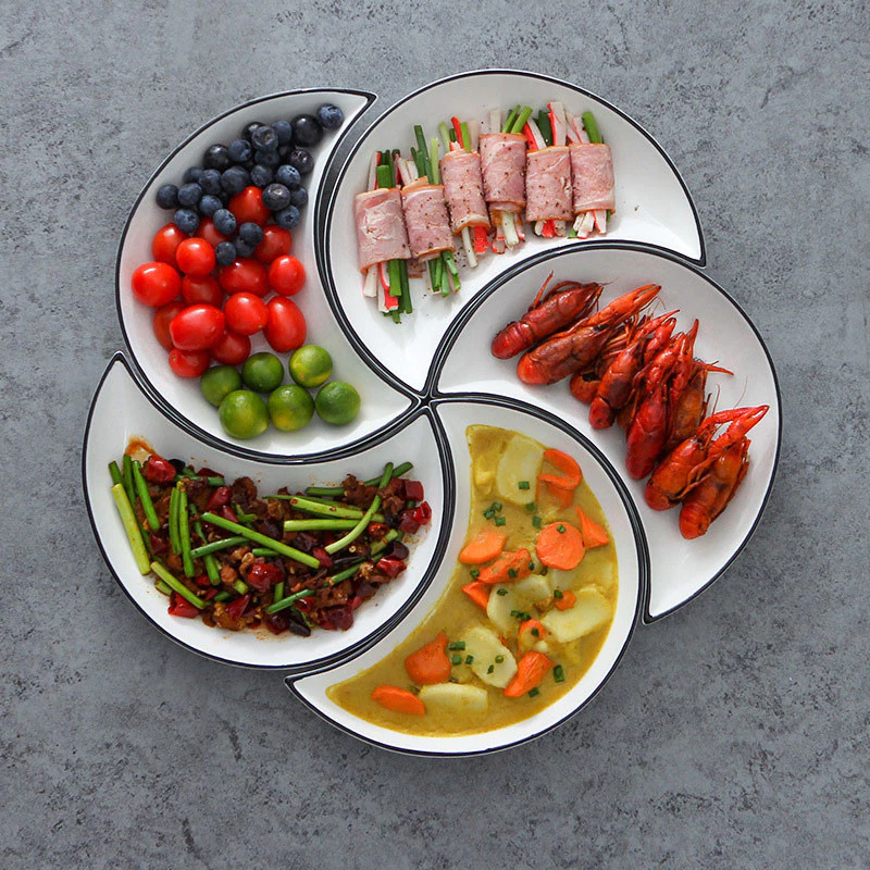 จานเซรามิค สีขาว Moon Shape 1 เซ็ต (5ชิ้น)