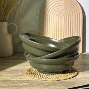 ชามเซรามิคขนาด 8 นื้ว สีเขียว สไตล์ rustic จำนวน 3 ชิ้น